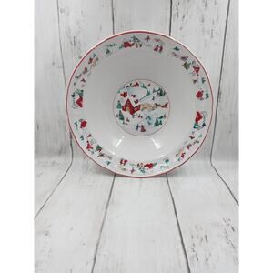 White Christmas Farberware 4 Cearal Bowls Barn Kids Skating Sleighride Snowman